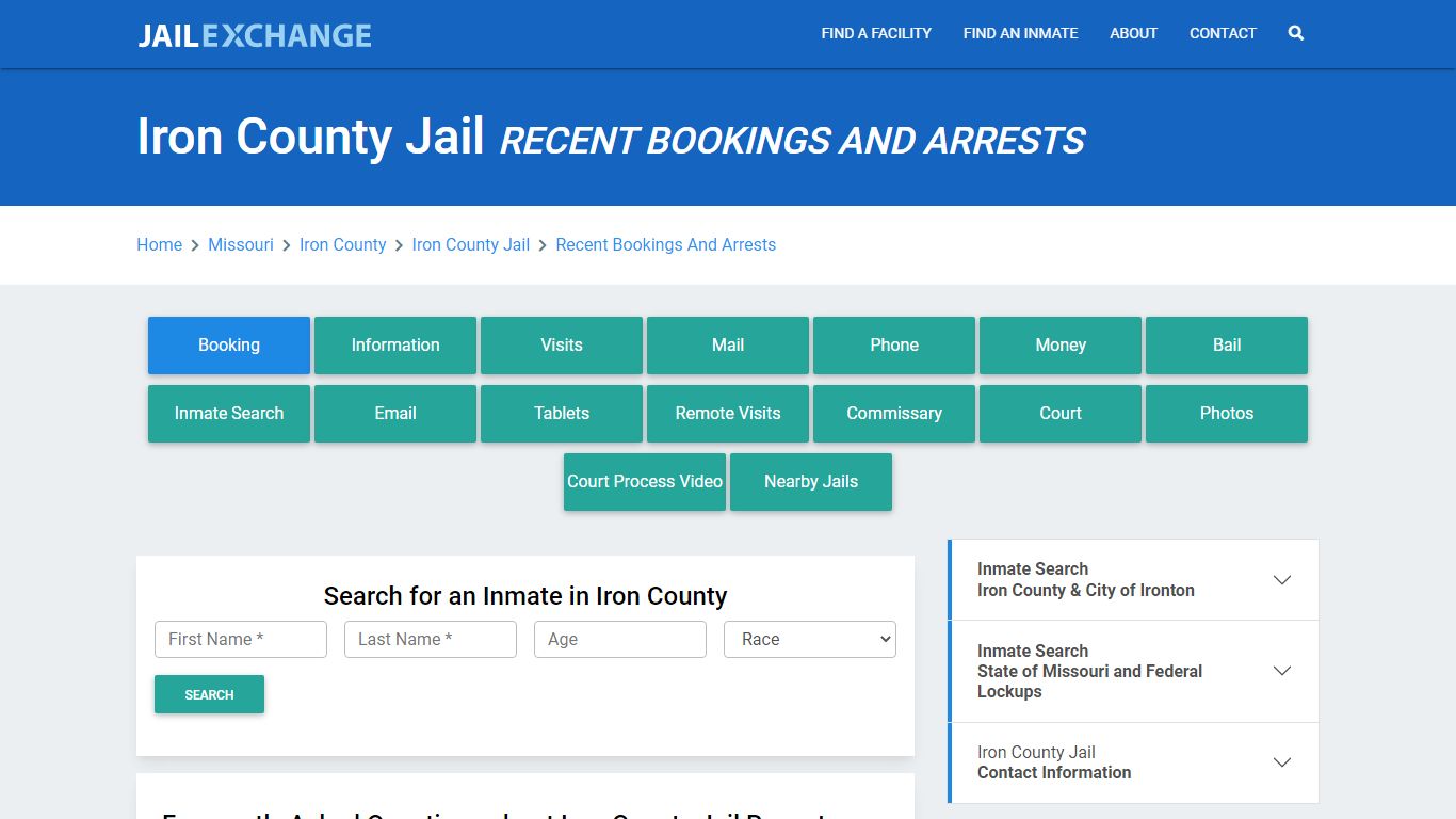 Iron County Jail MO Recent Arrests and Bookings - Jail Exchange