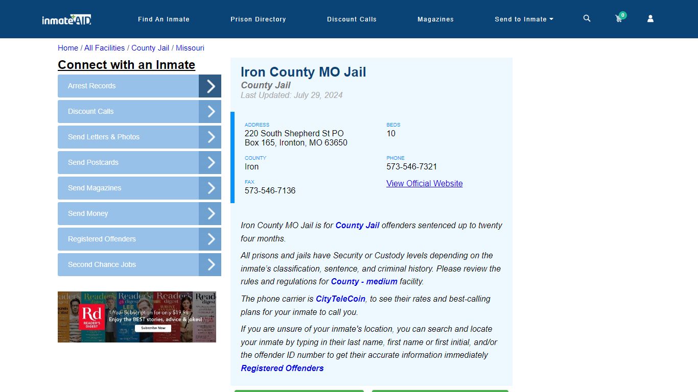 Iron County MO Jail - Inmate Locator